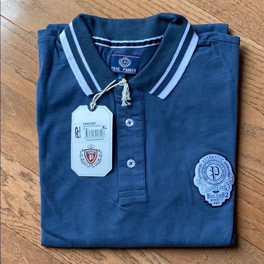Men’s XL PAUL PARKER PREPPY LOGO INDIGO BLUE LONG SLEEVE POLO JERSEY